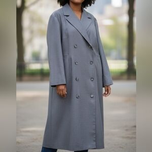 Harve Benard Women's Gray Pinstripe Double-Breasted Long Blazer Coat 20W